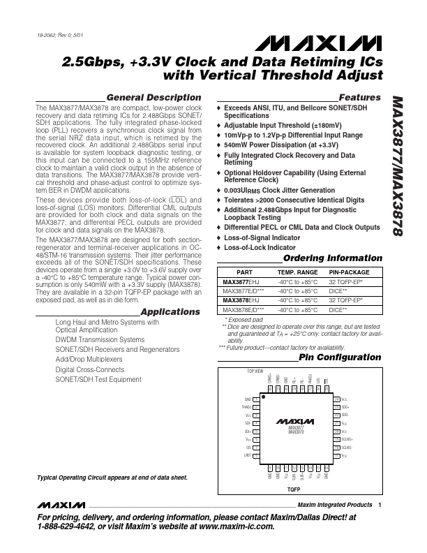 <?=MAX3877?> डेटा पत्रक पीडीएफ