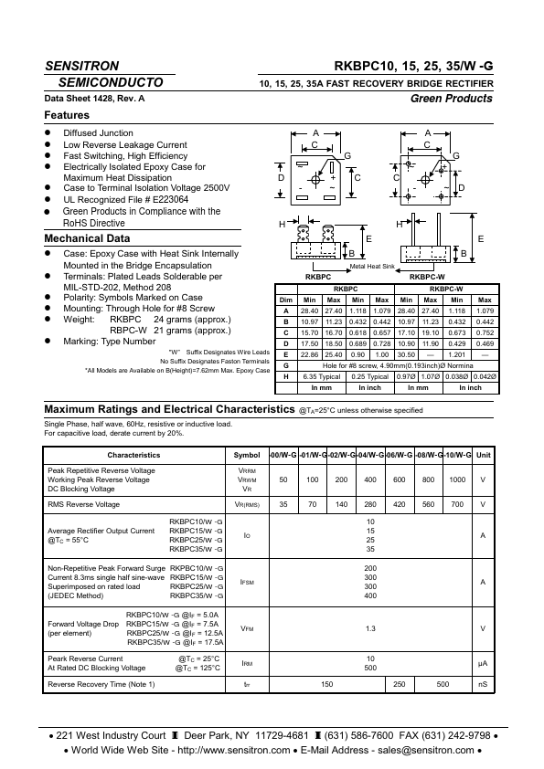 KBPC1504W-G SENSITRON SEMICONDUCTOR