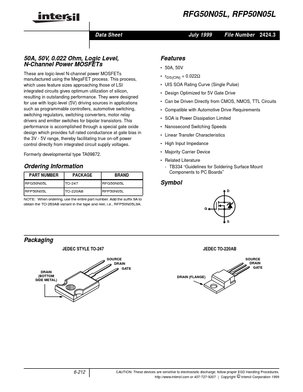 RFP50N05L Intersil Corporation