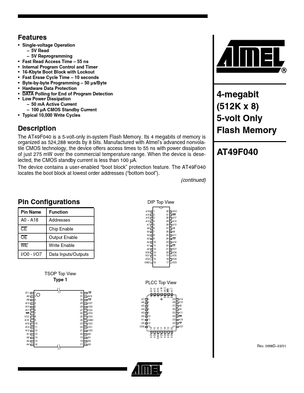 AT49F040 ATMEL Corporation
