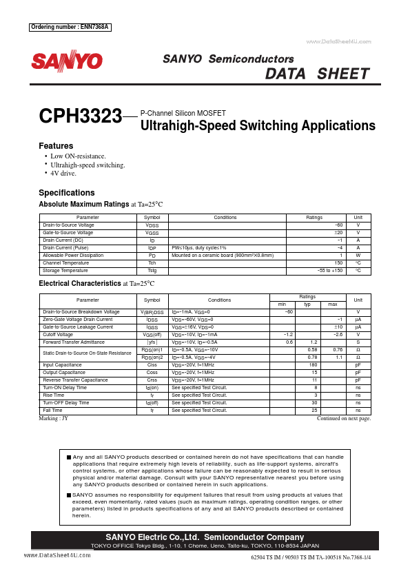 CPH3323 Sanyo Semicon Device