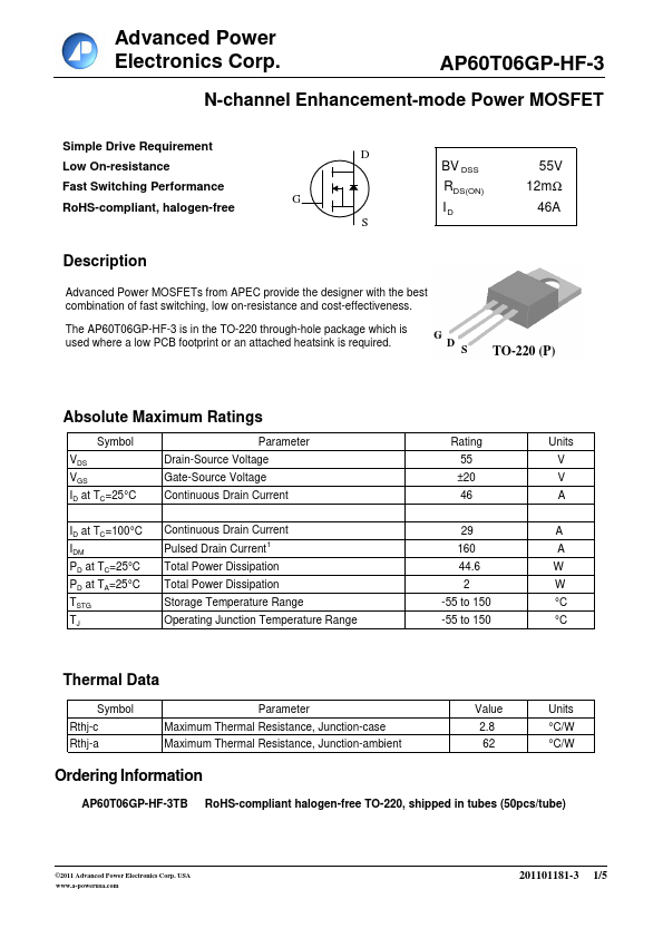 AP60T06GP-HF-3 Advanced Power Electronics