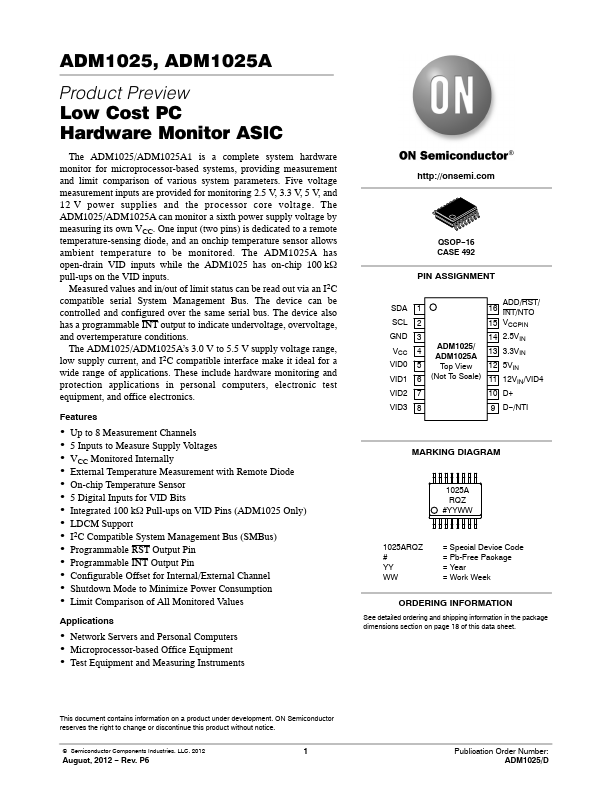 ADM1025A ON Semiconductor
