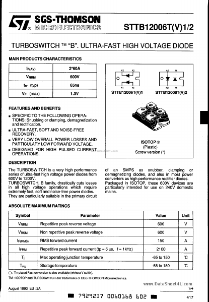 STTB12006TV1 ST Microelectronics