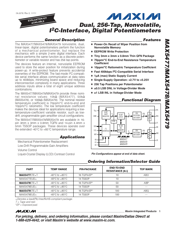 <?=MAX5479?> डेटा पत्रक पीडीएफ