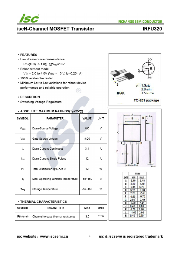 IRFU320 INCHANGE