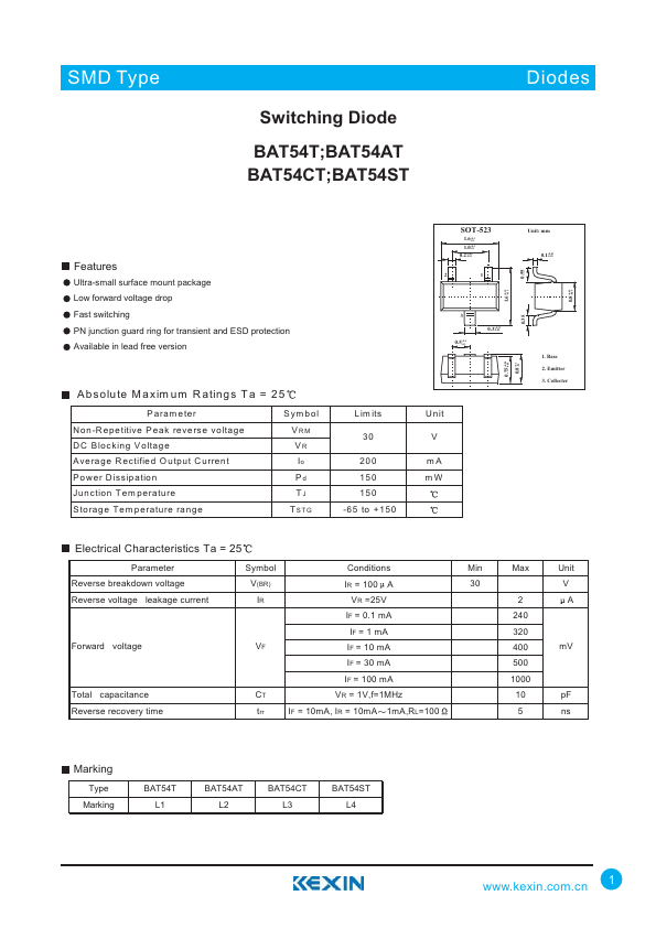 <?=BAT54AT?> डेटा पत्रक पीडीएफ