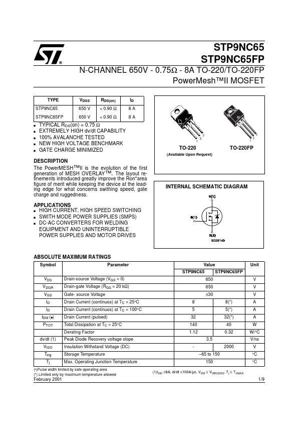 STP9NC65FP ST Microelectronics