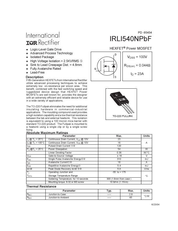 <?=IRLI540NPBF?> डेटा पत्रक पीडीएफ