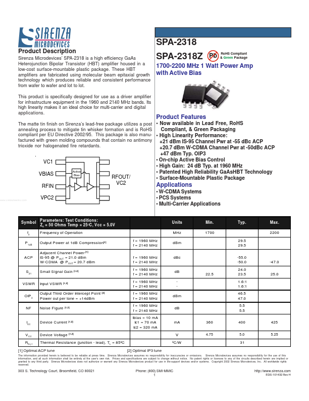 SPA-2318Z Sirenza Microdevices