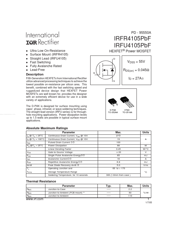 IRFU4105PBF International Rectifier