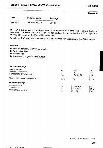 <?=TDA5800?> डेटा पत्रक पीडीएफ