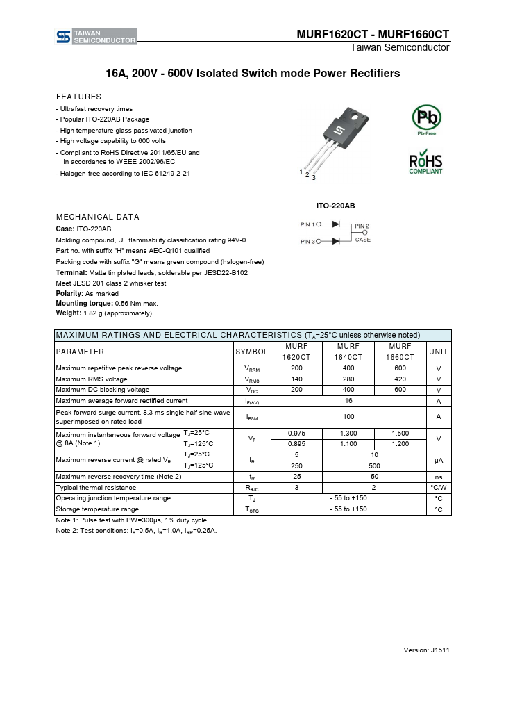 MURF1620CT Taiwan Semiconductor