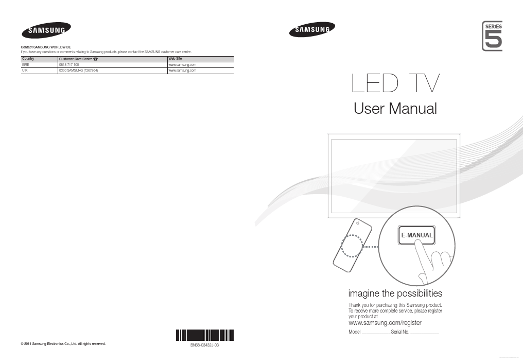 UE32D5000 Datasheet | LED TV User Manual