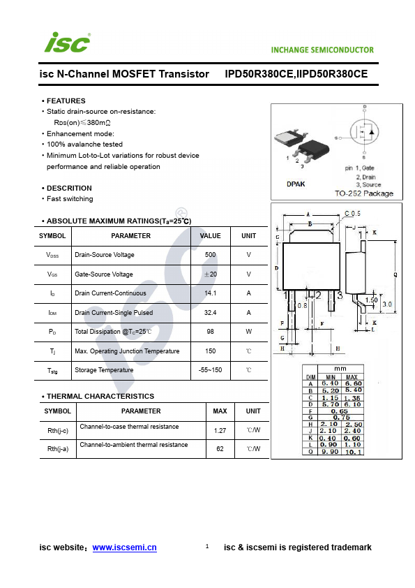 <?=IPD50R380CE?> डेटा पत्रक पीडीएफ