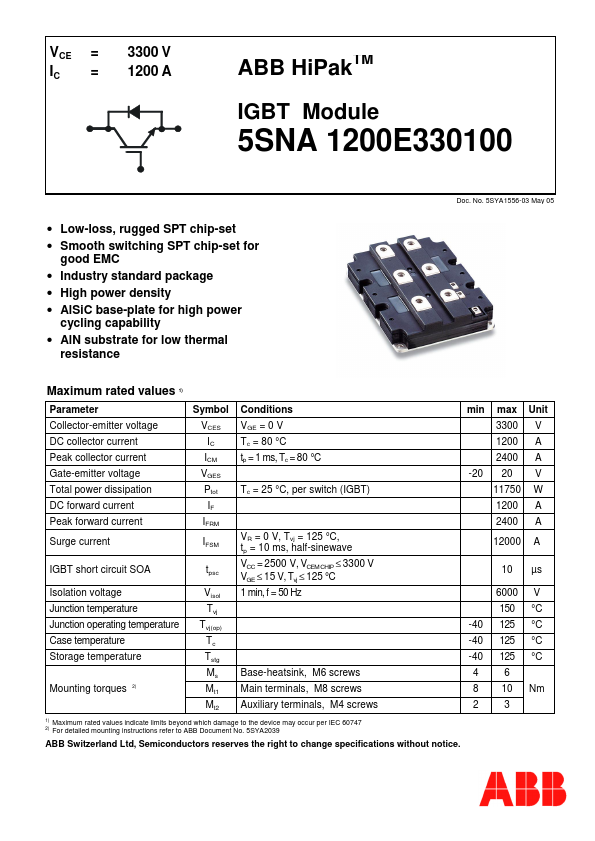 <?=5SNA1200E330100?> डेटा पत्रक पीडीएफ