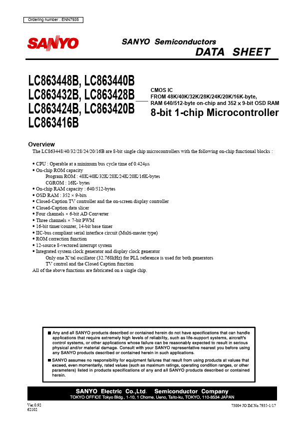 LC863440B Sanyo Semicon Device