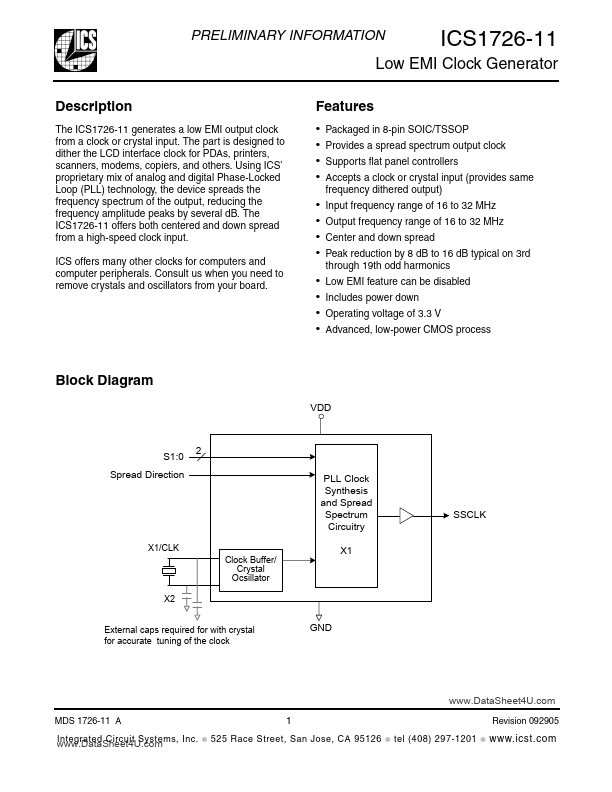 ICS1726-11 Integrated Circuit Systems