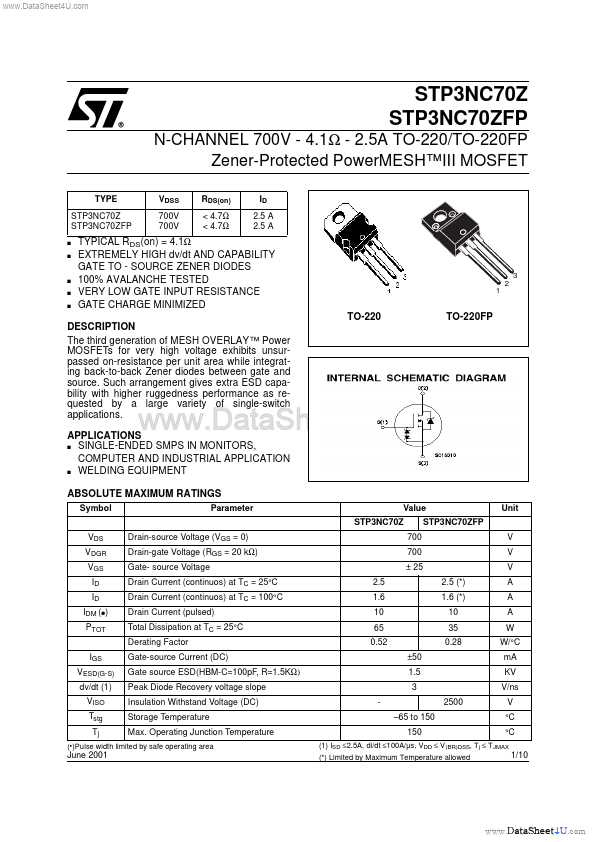 STP3NC70ZFP ST Microelectronics