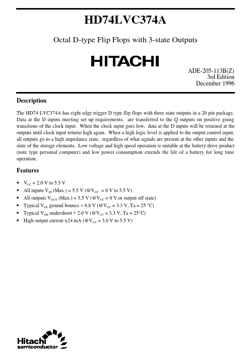 HD74LVC374A Hitachi Semiconductor