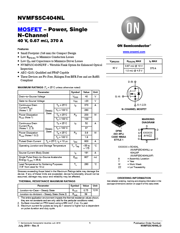 NVMFS5C404NL ON Semiconductor