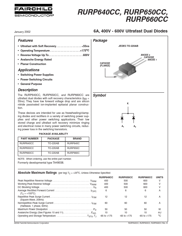 RURP640CC Fairchild Semiconductor