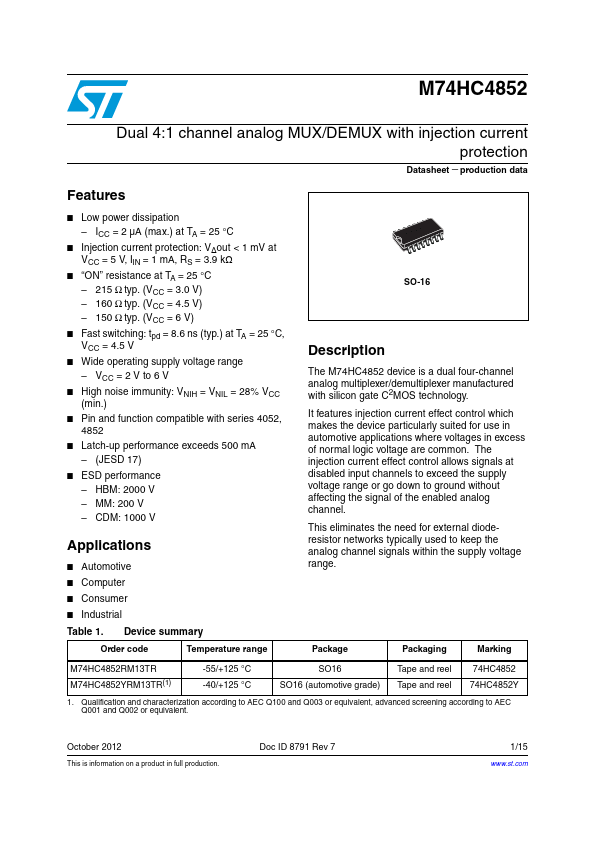 M74HC4852 ST Microelectronics
