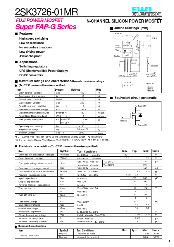 2SK3726-01MR Fuji Electric