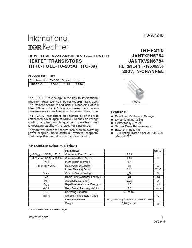 JANTX2N6784 International Rectifier