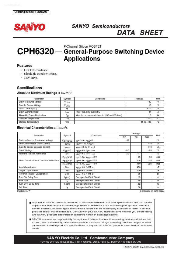 CPH6320 Sanyo Semicon Device
