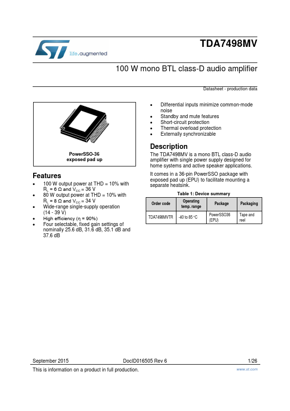 TDA7498MV STMicroelectronics