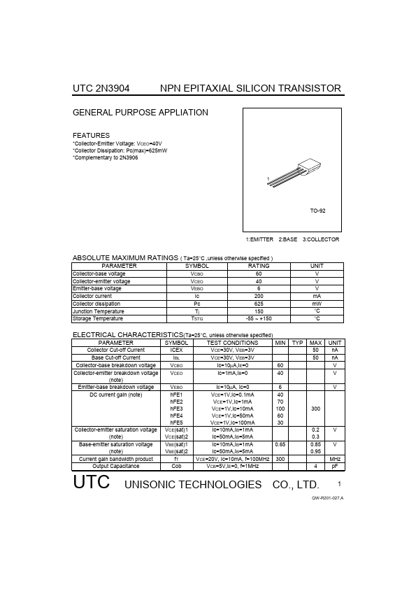 <?=UTC2N3904?> डेटा पत्रक पीडीएफ