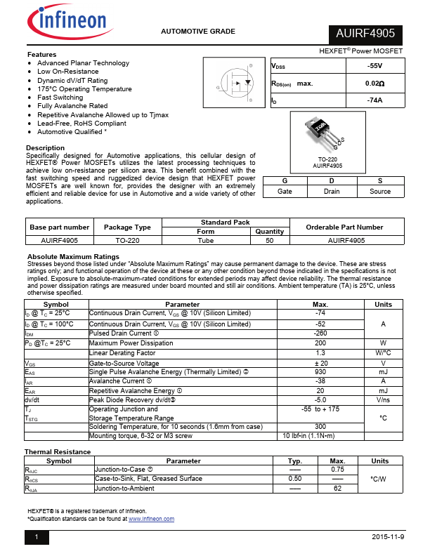 AUIRF4905 Infineon