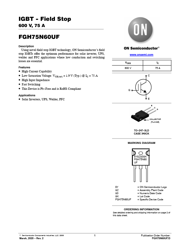 FGH75N60UF ON Semiconductor