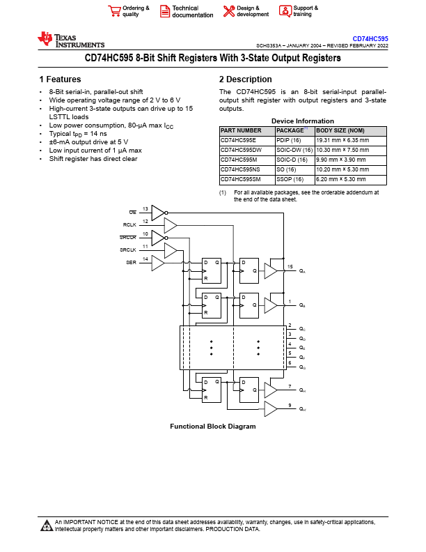 <?=CD74HC595M?> डेटा पत्रक पीडीएफ