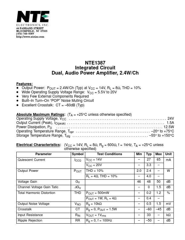 <?=NTE1387?> डेटा पत्रक पीडीएफ