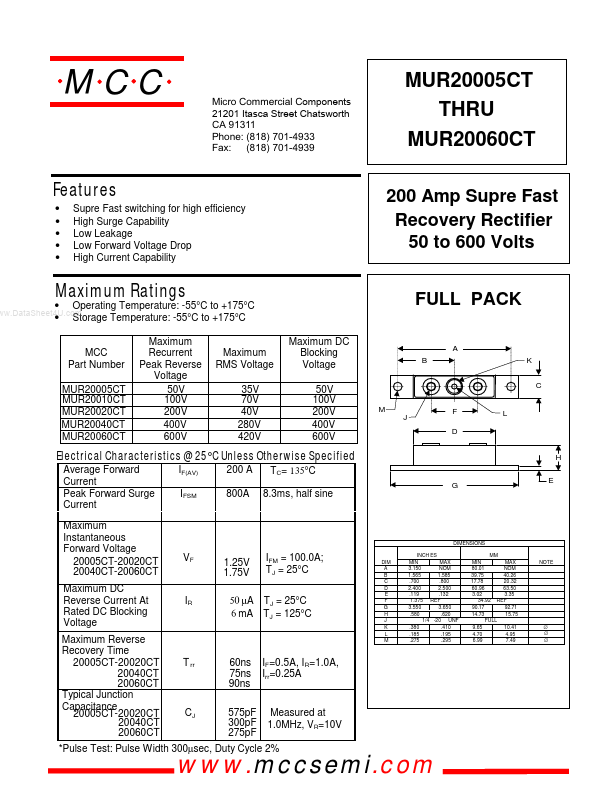 MUR20005CT Micro Commercial Components