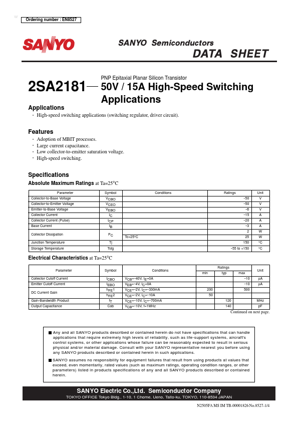 2SA2181 Sanyo Semicon Device