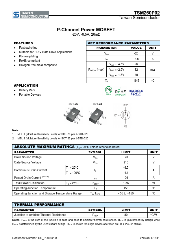 TSM260P02CX6 Taiwan Semiconductor