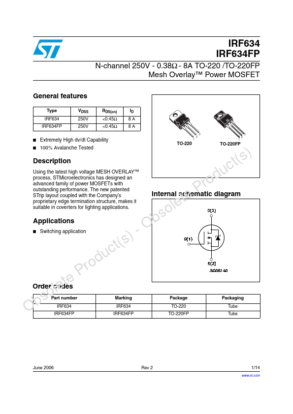 IRF634 STMicroelectronics