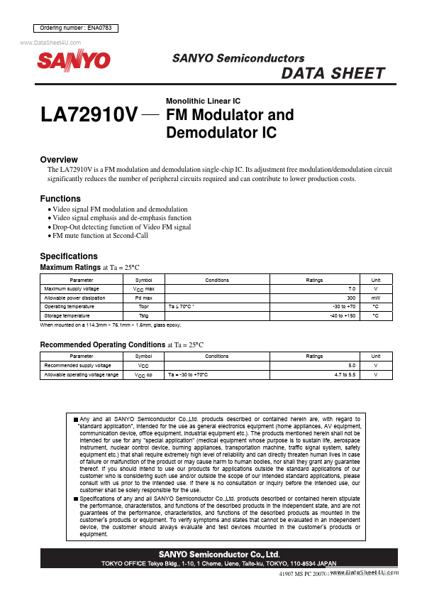 <?=LA72910V?> डेटा पत्रक पीडीएफ