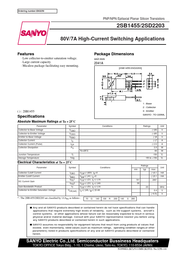 2SB1455 Sanyo Semicon Device