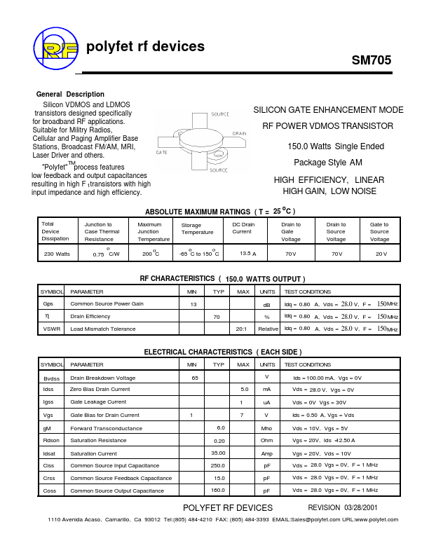 SM705 Polyfet RF Devices