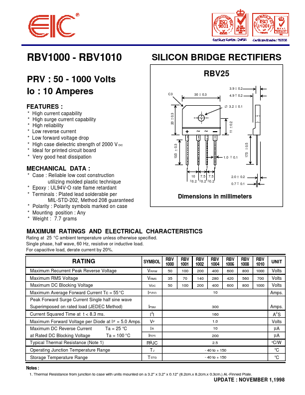 RBV1002 EIC discrete Semiconductors