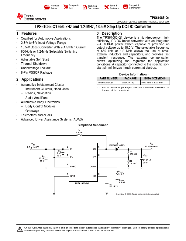 TPS61085-Q1 Texas Instruments