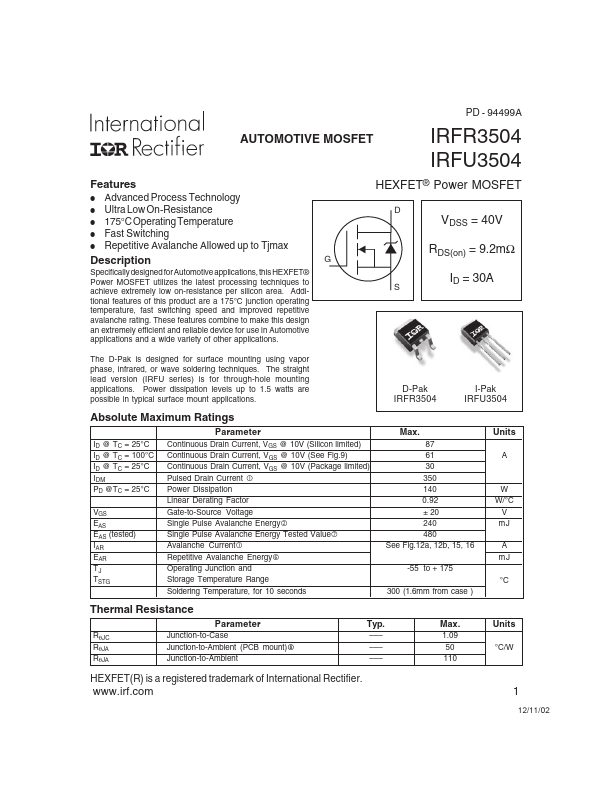 IRFR3504 International Rectifier