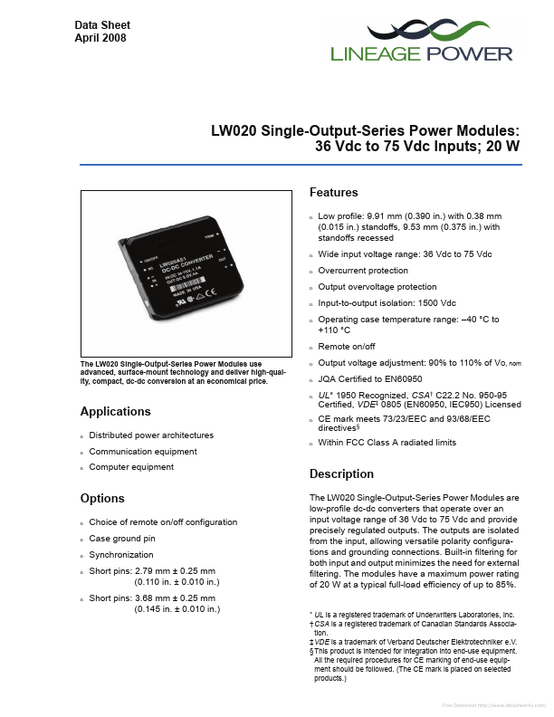 LW020 Lineage Power