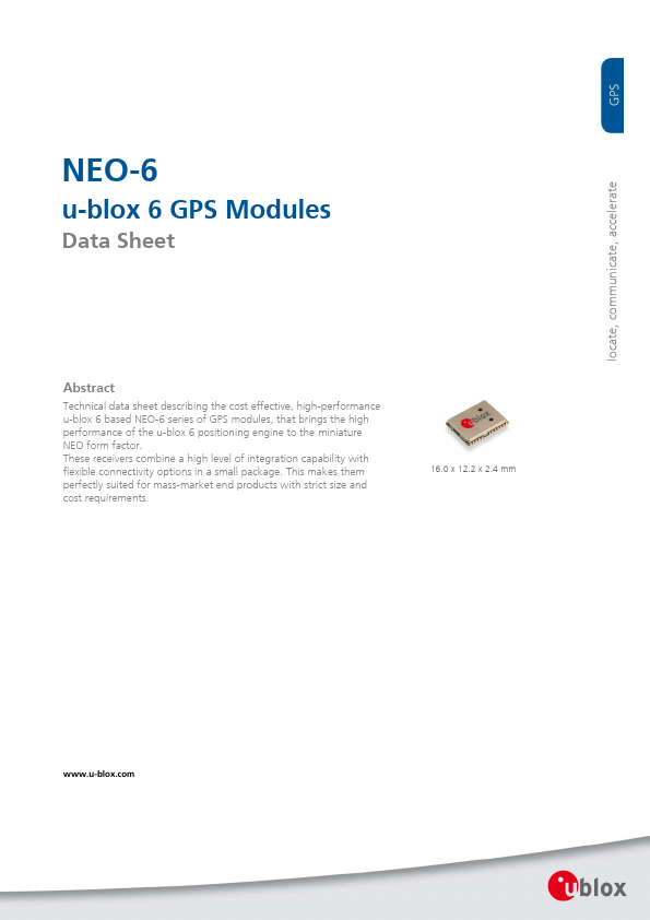 NEO-6Q Modules Datasheet pdf - GPS Modules. Equivalent, Catalog