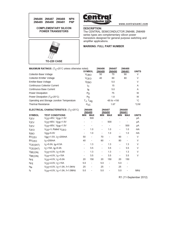 2N6491 Central Semiconductor