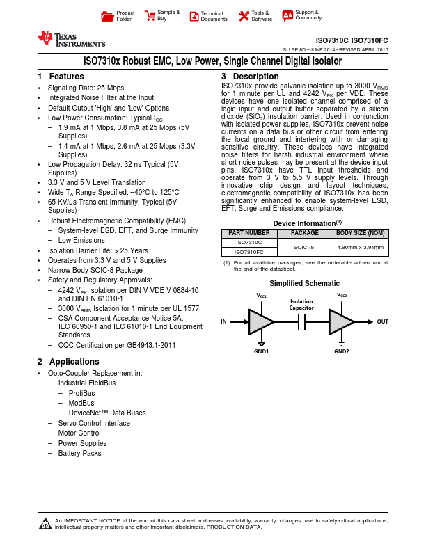 <?=ISO7310FC?> डेटा पत्रक पीडीएफ